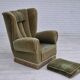 1960s, Danish highback relax armchair, original condition, green furniture velour.