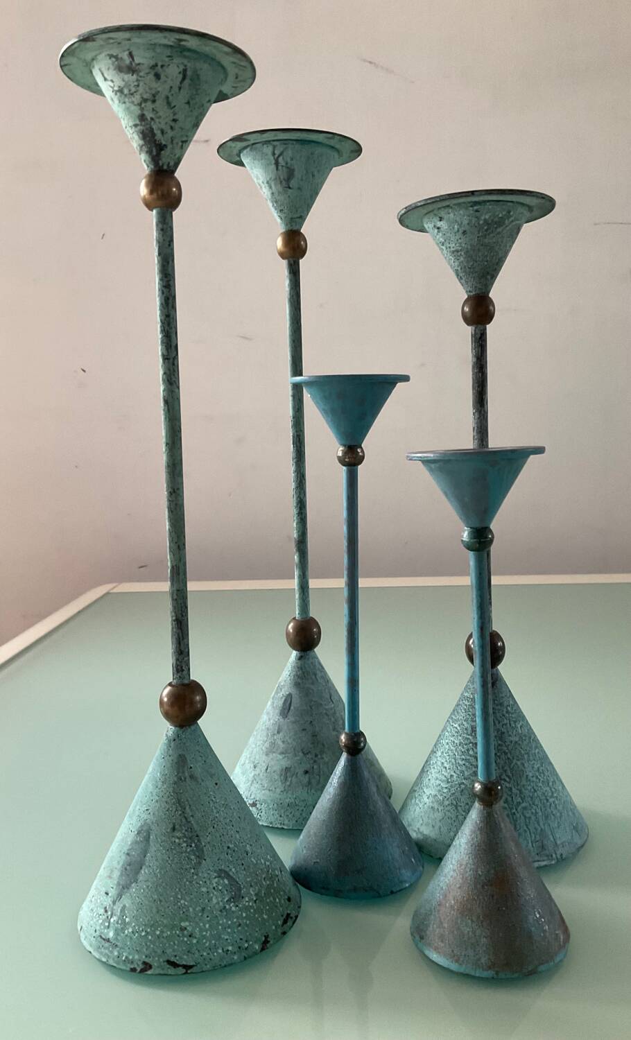 Set of 5 vintage metal candle holders