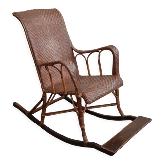 Rattan and wood rocking chair