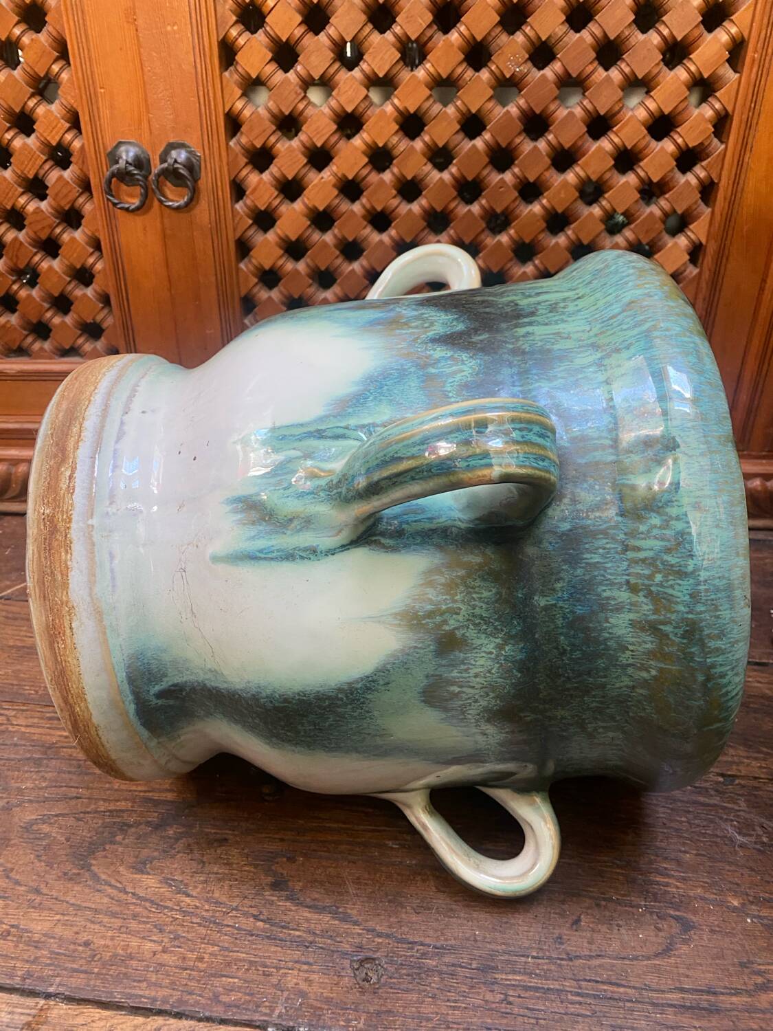 Old glazed terracotta pot cover