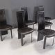 Vintage black leather high back dining chairs, set of 6, 1980s