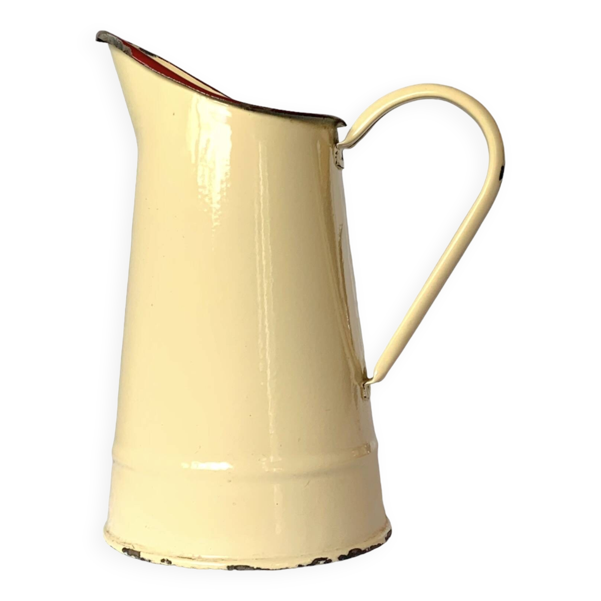 Vintage pitcher or jug in beige enamelled sheet metal