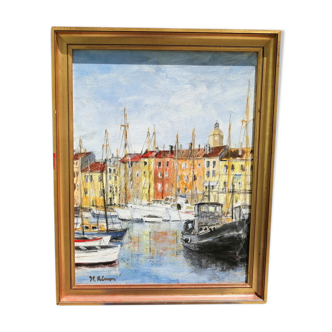 Tableau port de St Tropez signé J.P. Rémon