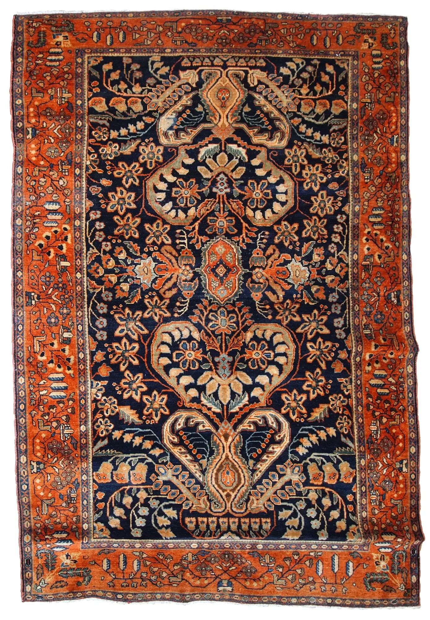 Handmade antique Persian Sarouk rug 4.1' x 6.7' (125cm x 204cm) 1920s - 1B782