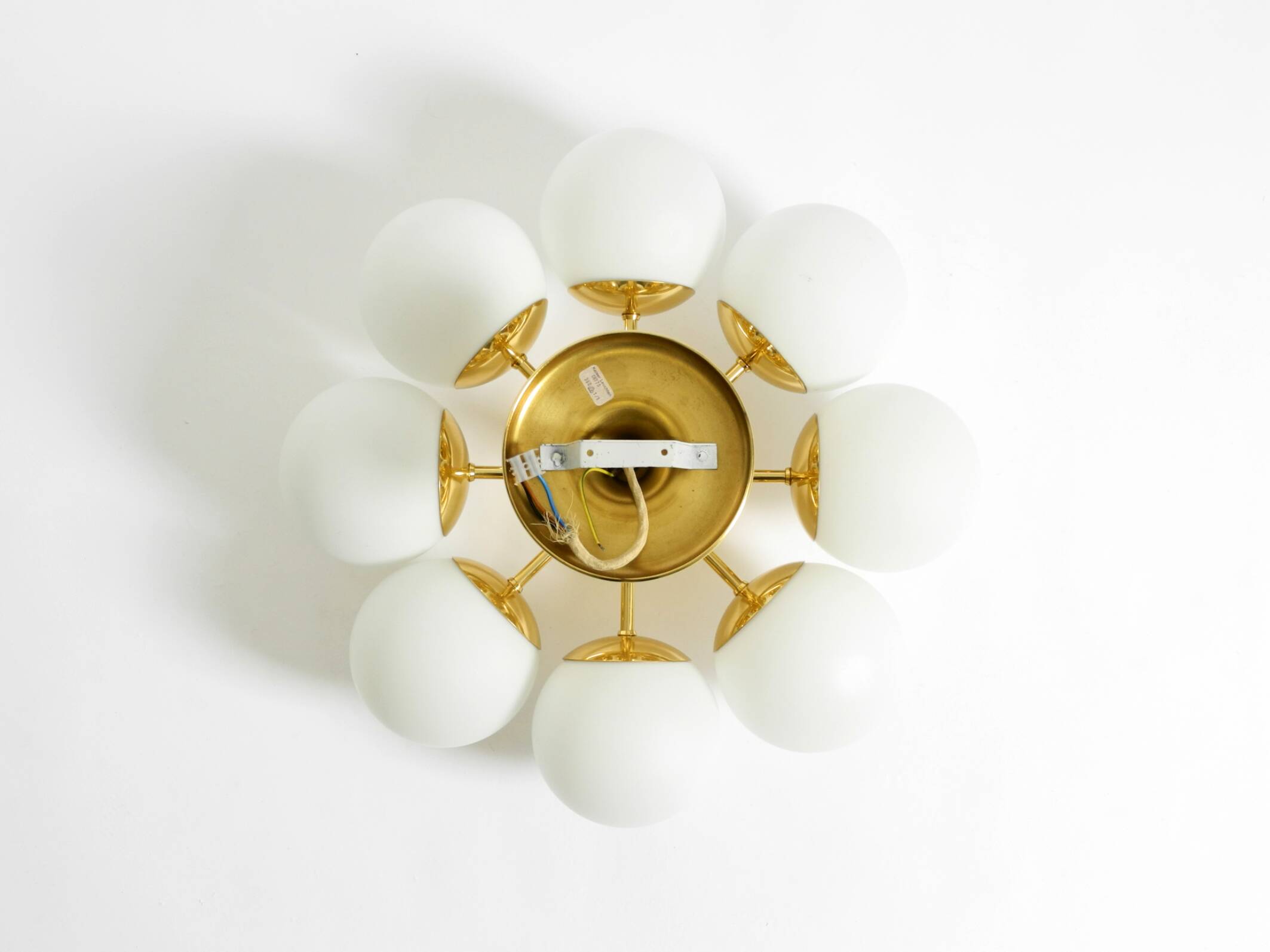 1960s Space Age brass ceiling lamp with 8 glass balls by Kaiser Leuchten