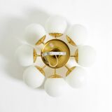 1960s Space Age brass ceiling lamp with 8 glass balls by Kaiser Leuchten