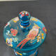 Hand-painted blue glass pot flowers and birds