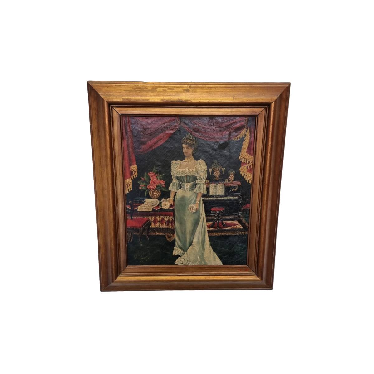 Art Nouveau Painting With A Maiden Belgian School, late 1800s