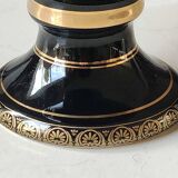 Ball-shaped vase, in glazed ceramic. Life scenes from Greek Mythology hand painted, in 24 c. gold. High 22 cm