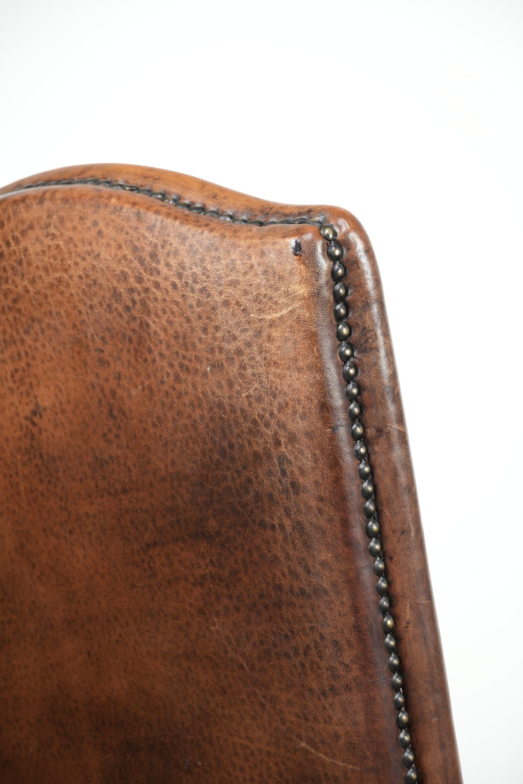 Set of 6 vintage dining chairs made of sheepskin leather with a high back