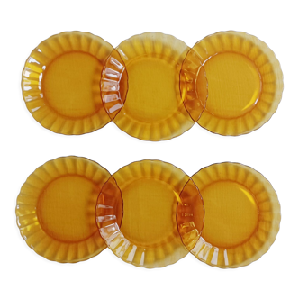 Lot de 6 assiettes à dessert Marguerite en verre ambré Duralex