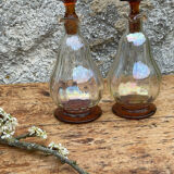 2 carafes cap and vintage amber base