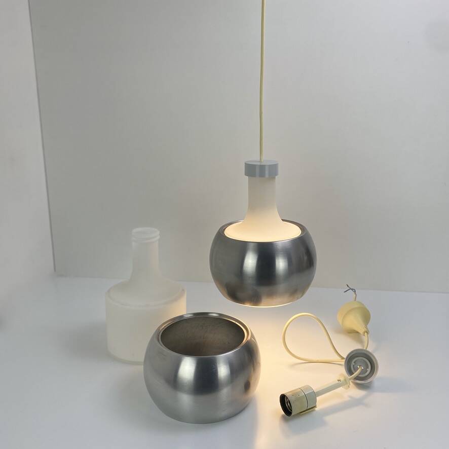 Glass and aluminum pendant light, design Rolf Krüger for Staff Leuchten, P118