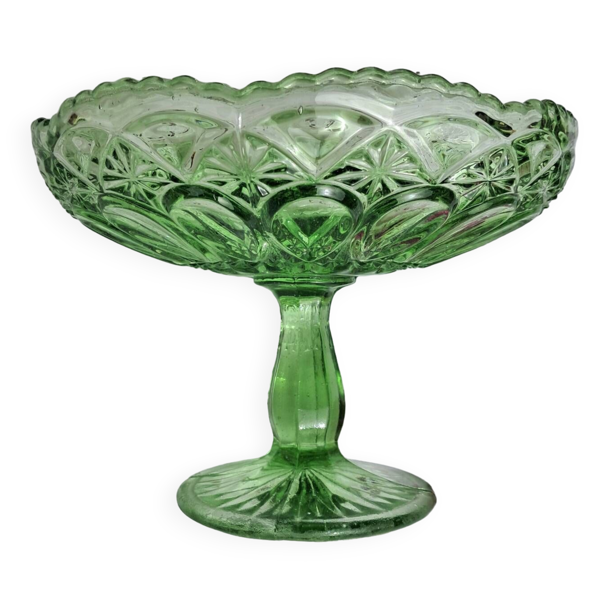 Green glass fruit bowl