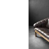 Vintage Mid-Century Modern Danish Brown Leather 3-Seater Sofa, 1970s