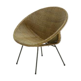 Mid century Italian rattan lounge chair 1950s