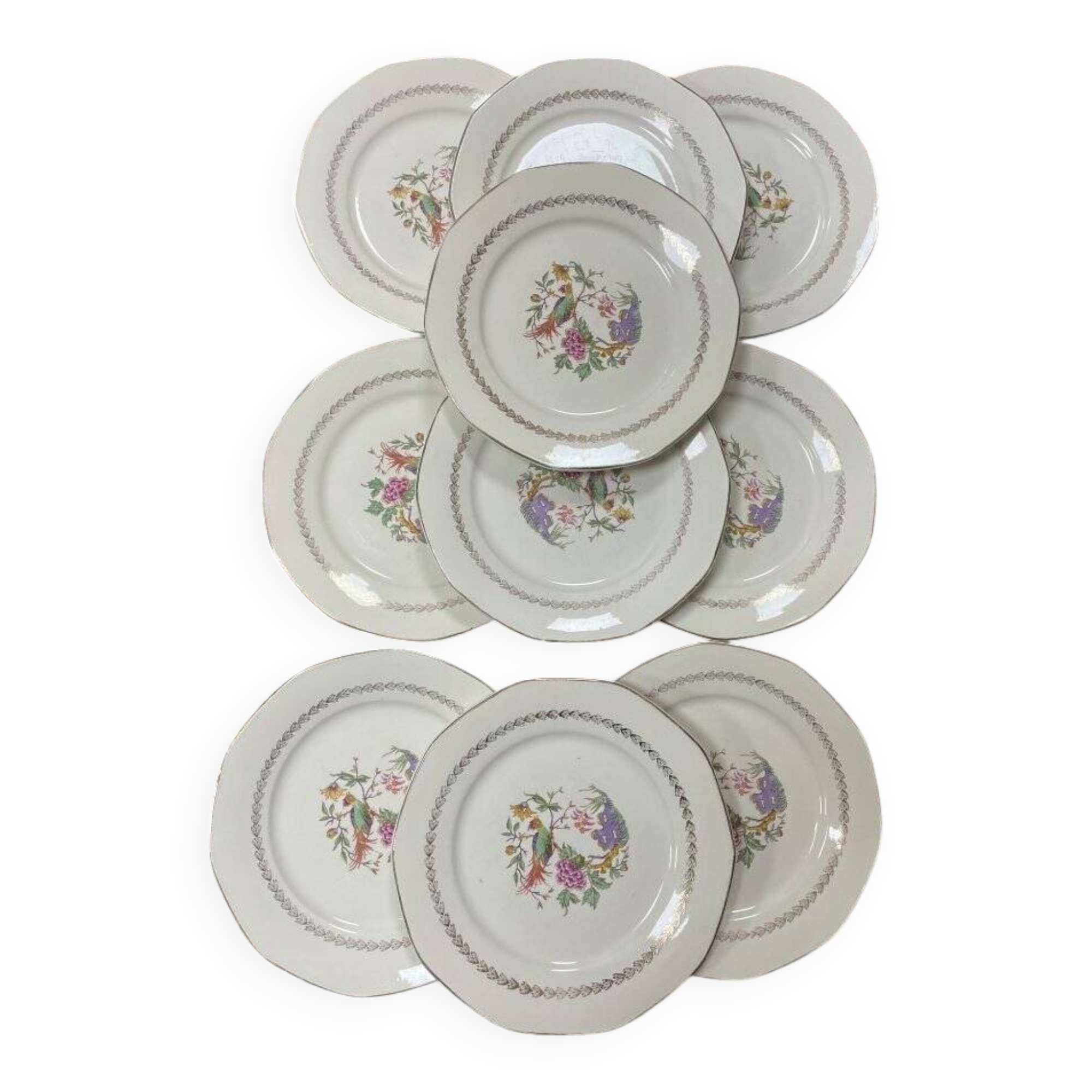 Set of 10 flat plates Digoin & Sarreguemines Nanteuil