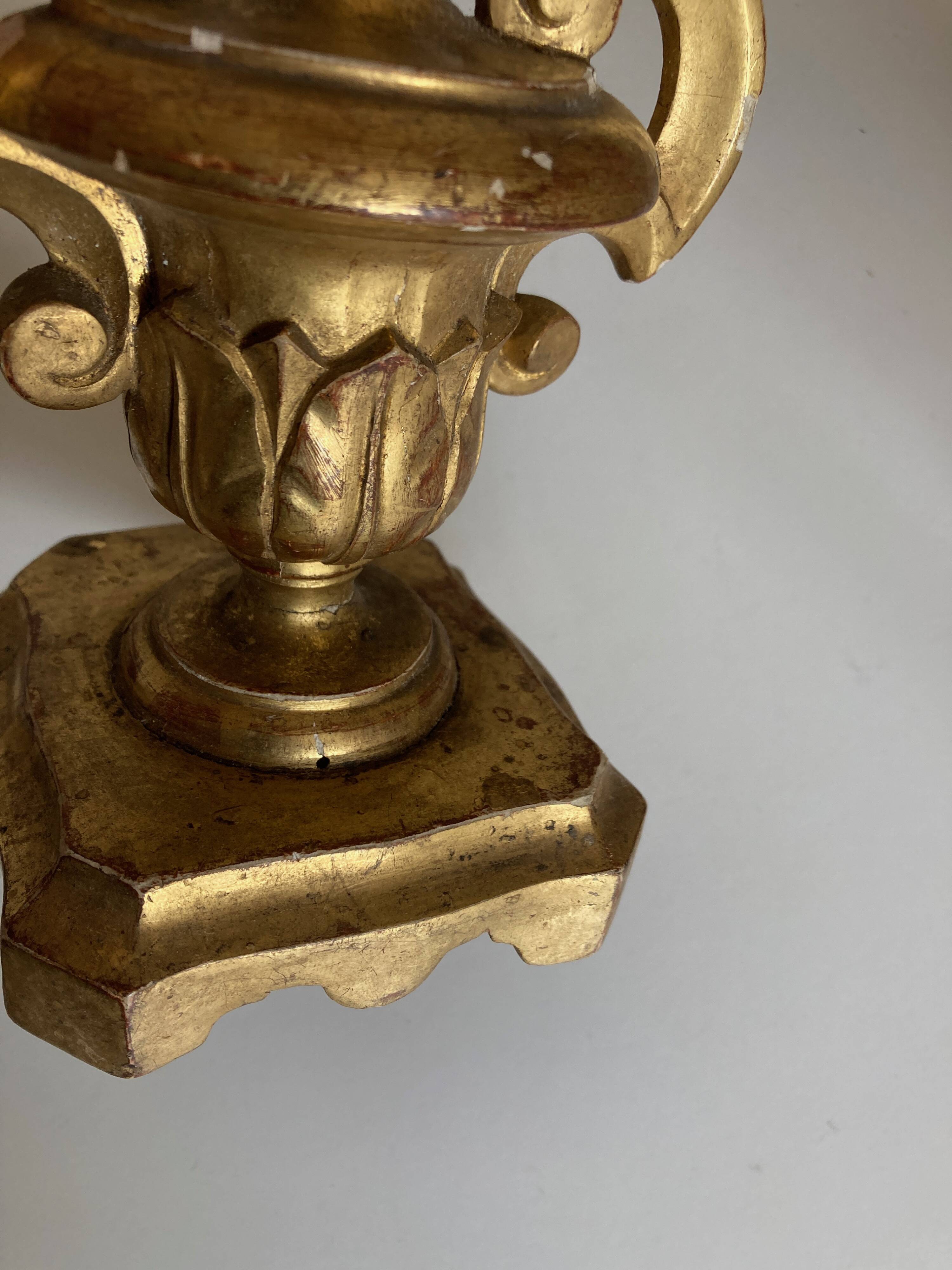 Acanthus candle holder in gilded wood 19th Naples Italy