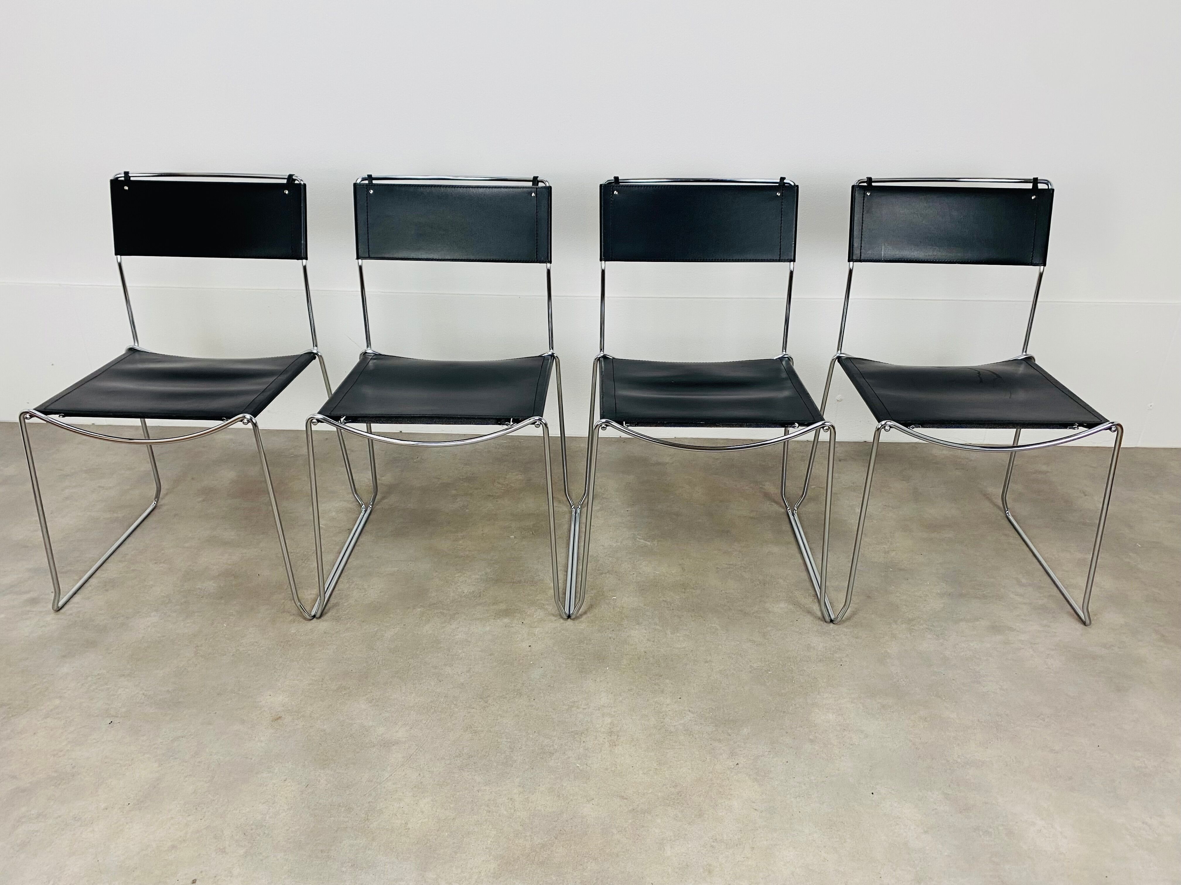 4 chairs Spaghetti Giandomenico Belotti black leather for Alias