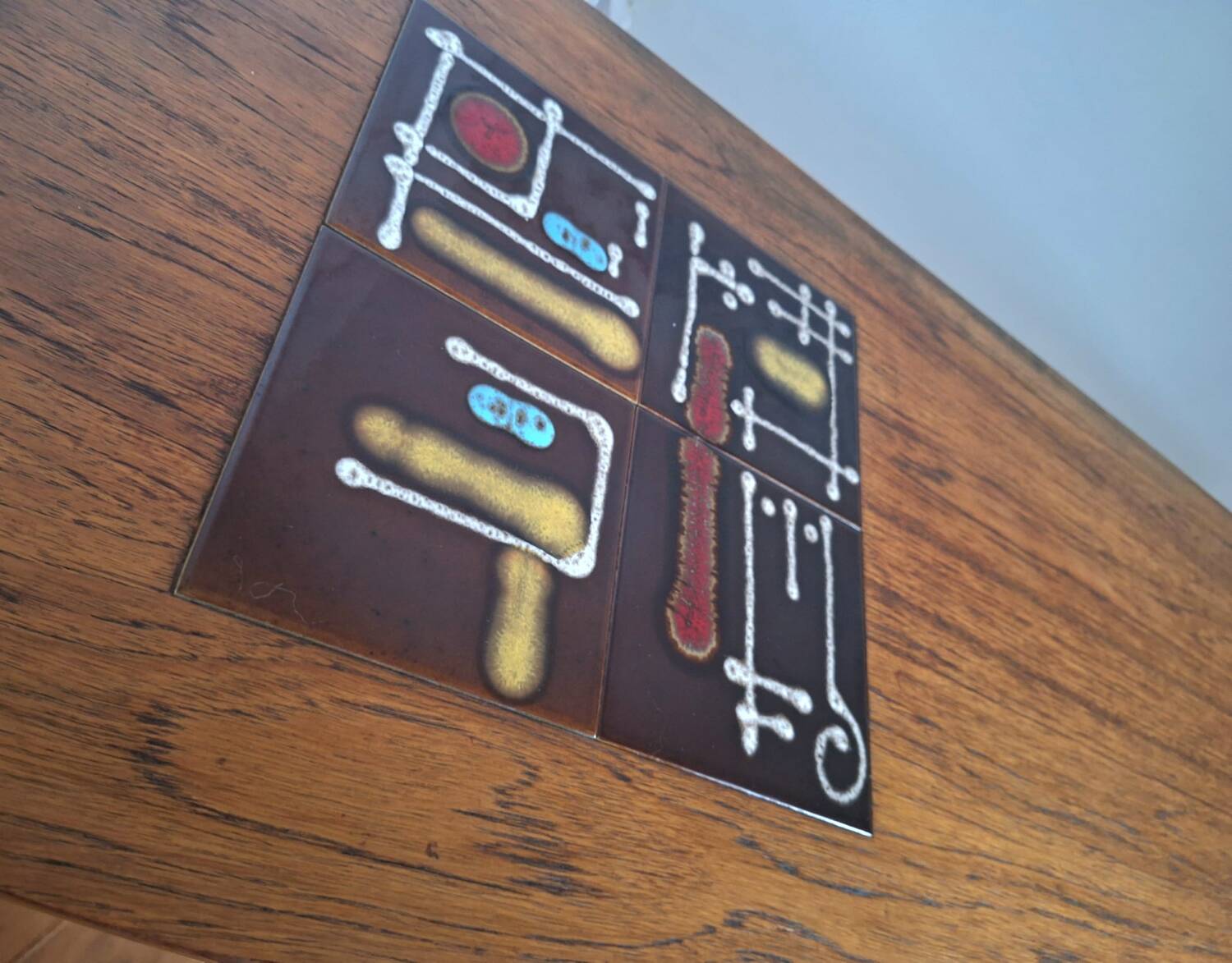 Vintage coffee table, ceramic tiles, antique furniture