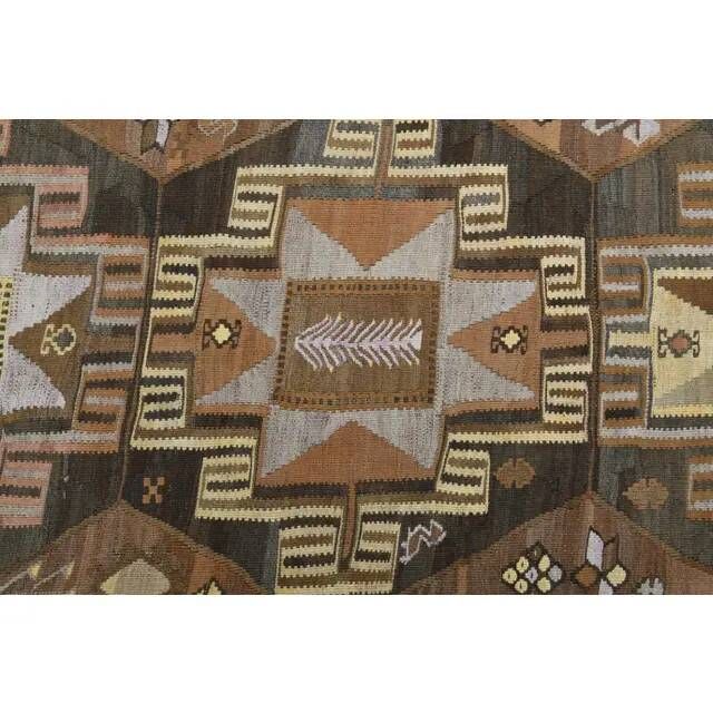 1970s Vintage Turkish Hand-Knotted Wool Cotton Brown Runner Rug 150x390