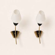 Pair of vintage wall lights, brass and opaline, France, 1960.