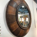 Large round leather mirror