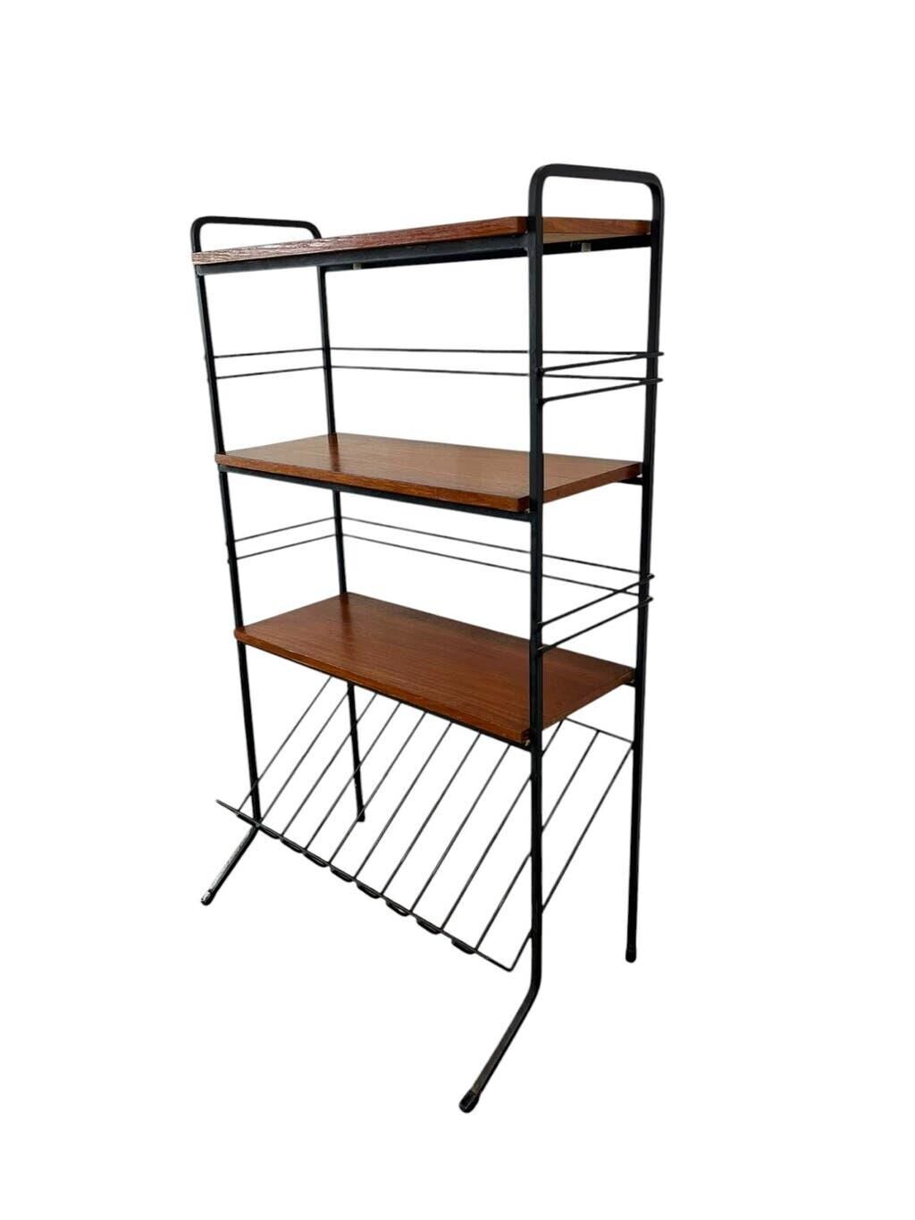 Vintage black shelf/coat rack with wooden accents.