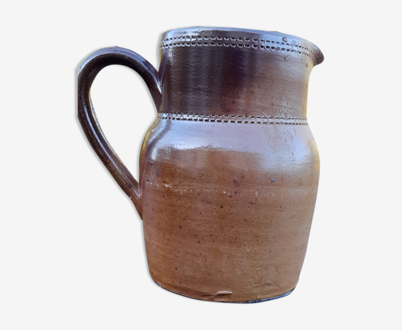 Pichet ancien pot à lait en grés 2 litres - artisanat brut et authentique, vers 1970's