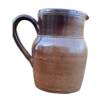 Pichet ancien pot à lait en grés 2 litres - artisanat brut et authentique, vers 1970's