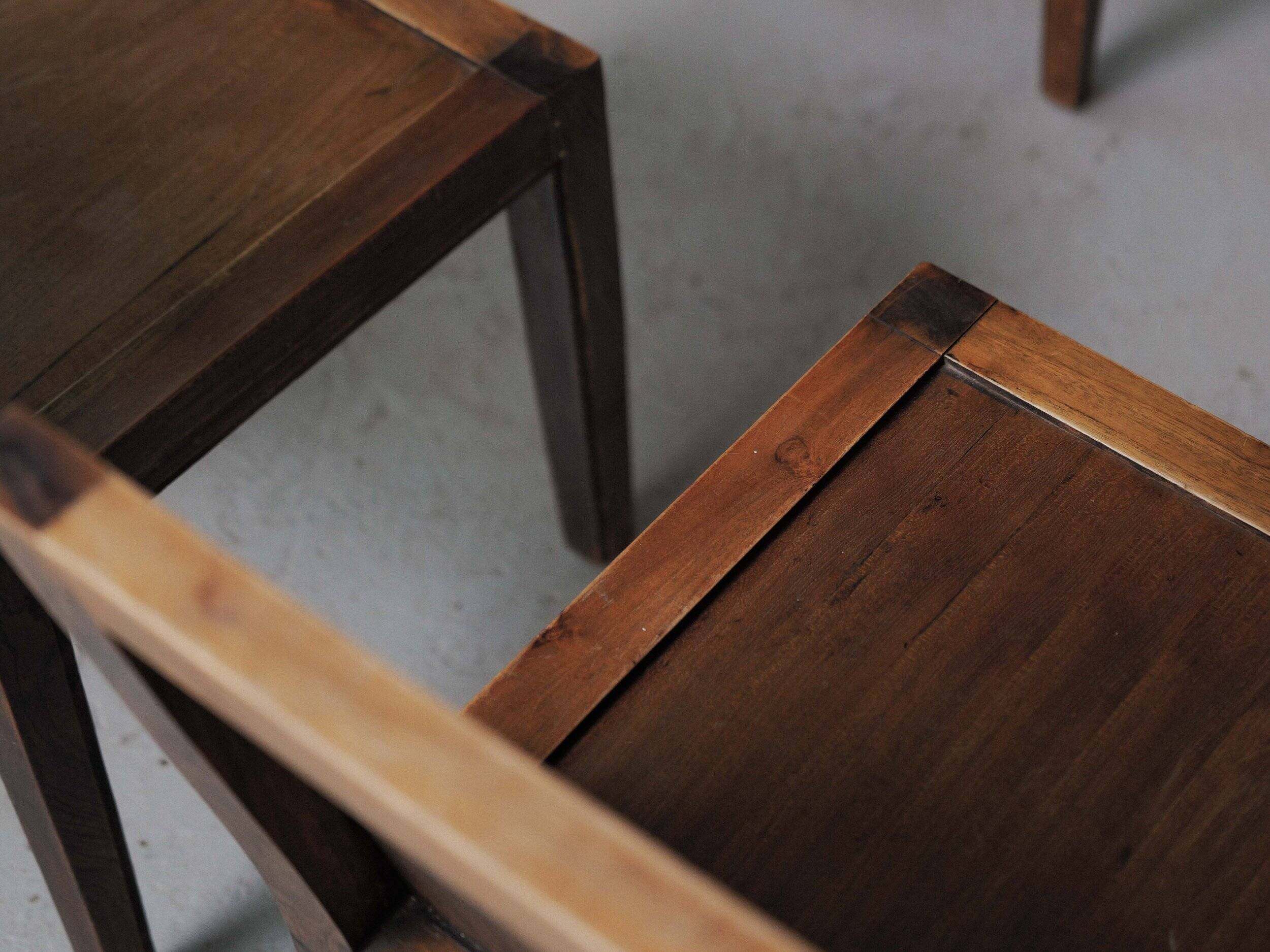 Set of 6 handcrafted oak chairs, France, circa 1970.