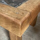 Brutalist coffee table in solid oak and marble, 1970s