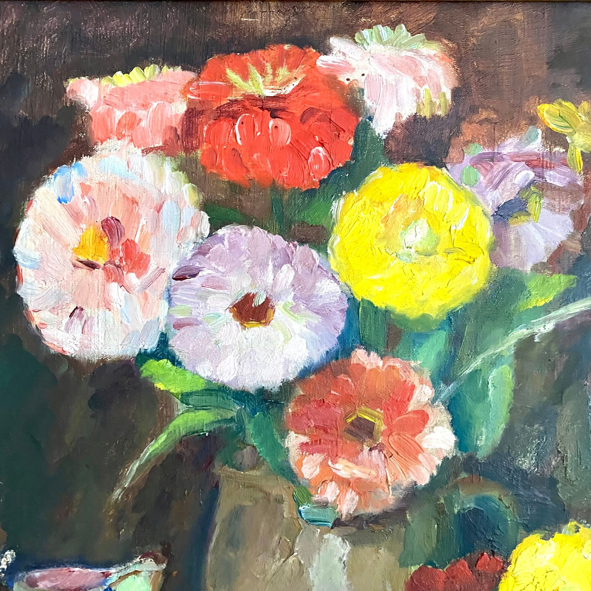 Oil on canvas still life bouquet of flowers