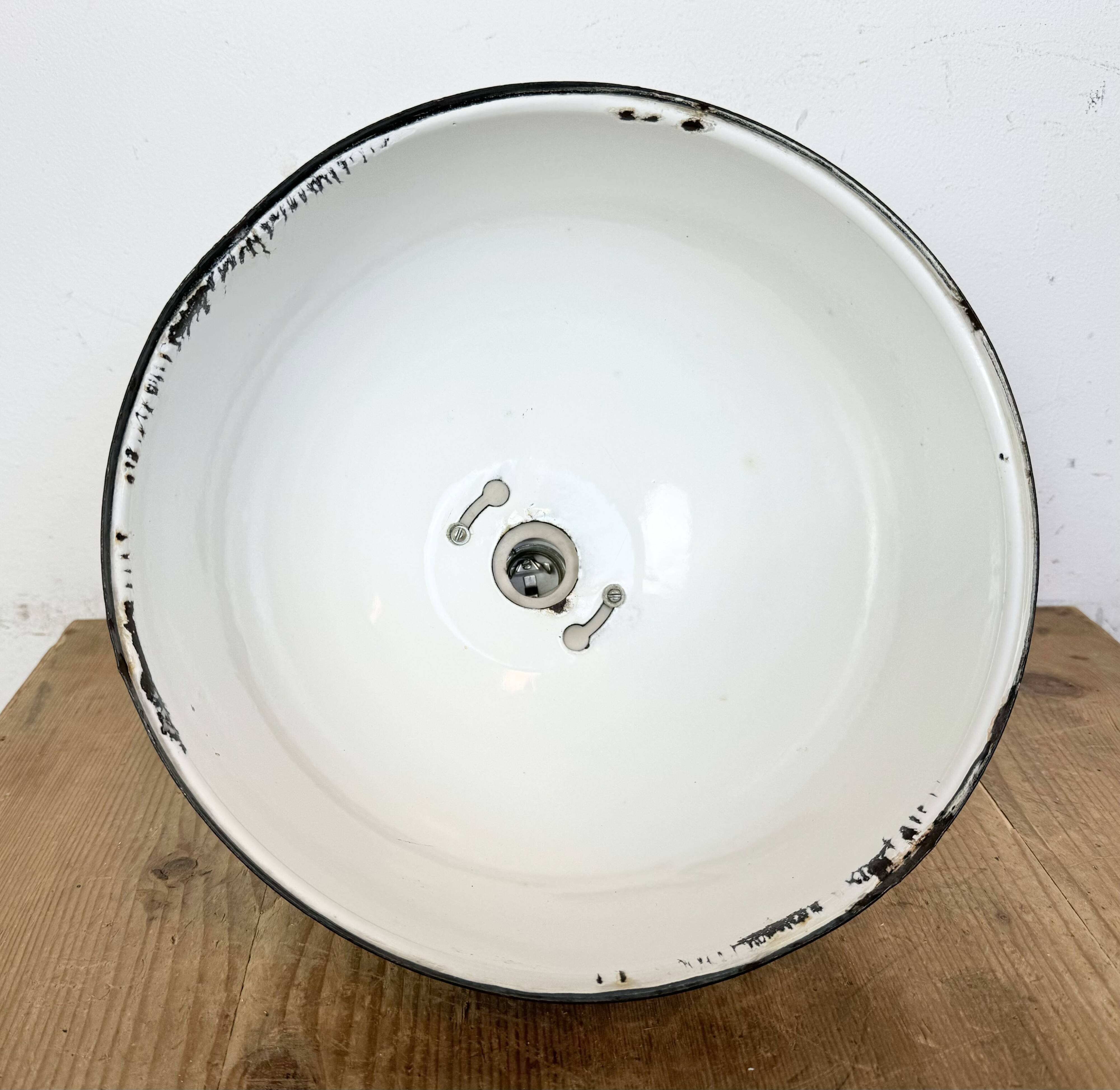 Industrial soviet white enamel pendant lamp, 1960s