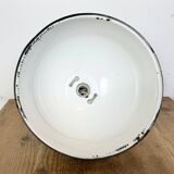 Industrial soviet white enamel pendant lamp, 1960s