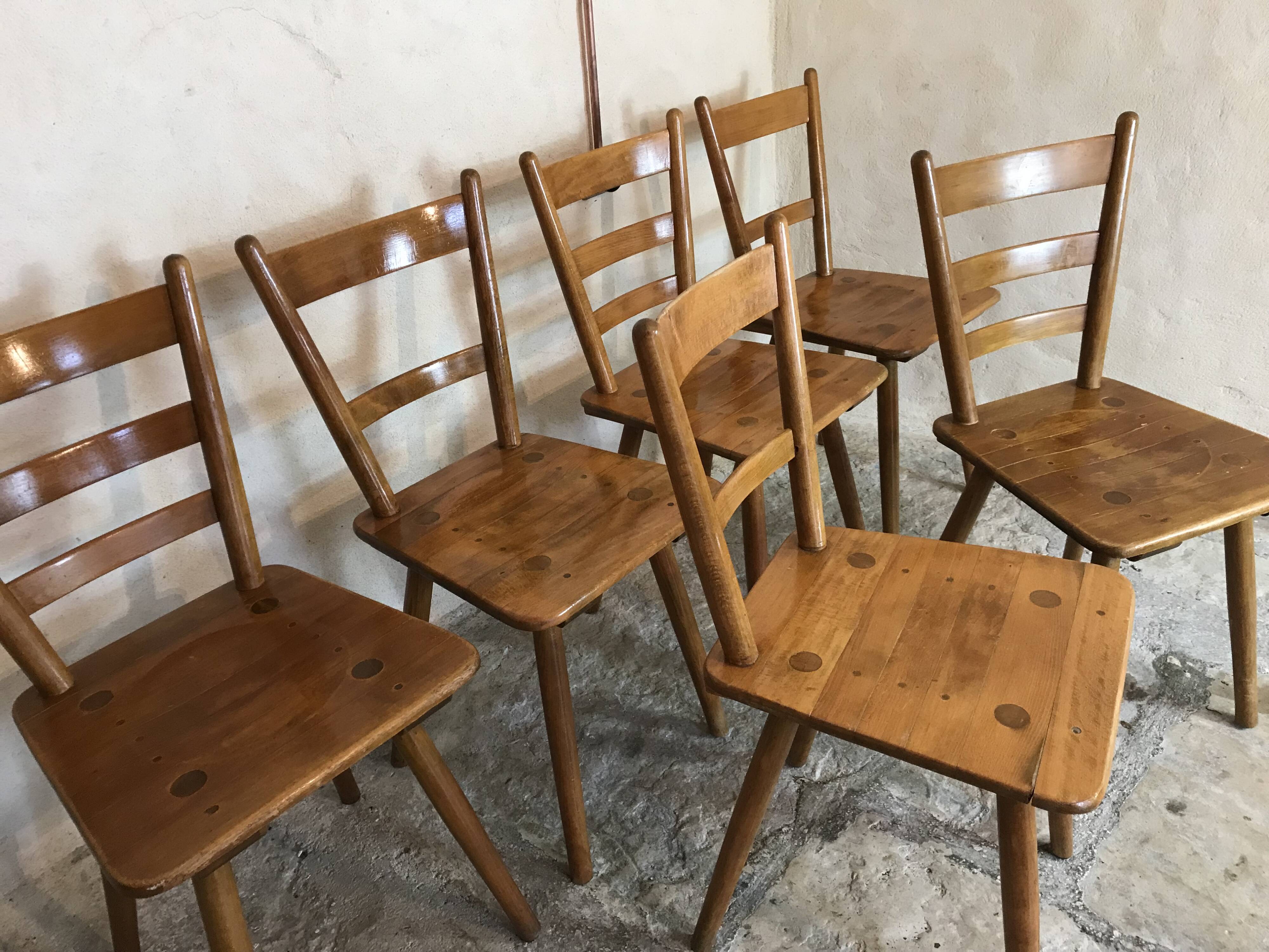 Set of 6 solid beech chairs by Adolf Schneck