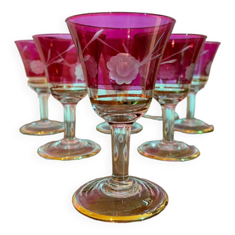 Lot 7 verres cristal rouge et doré