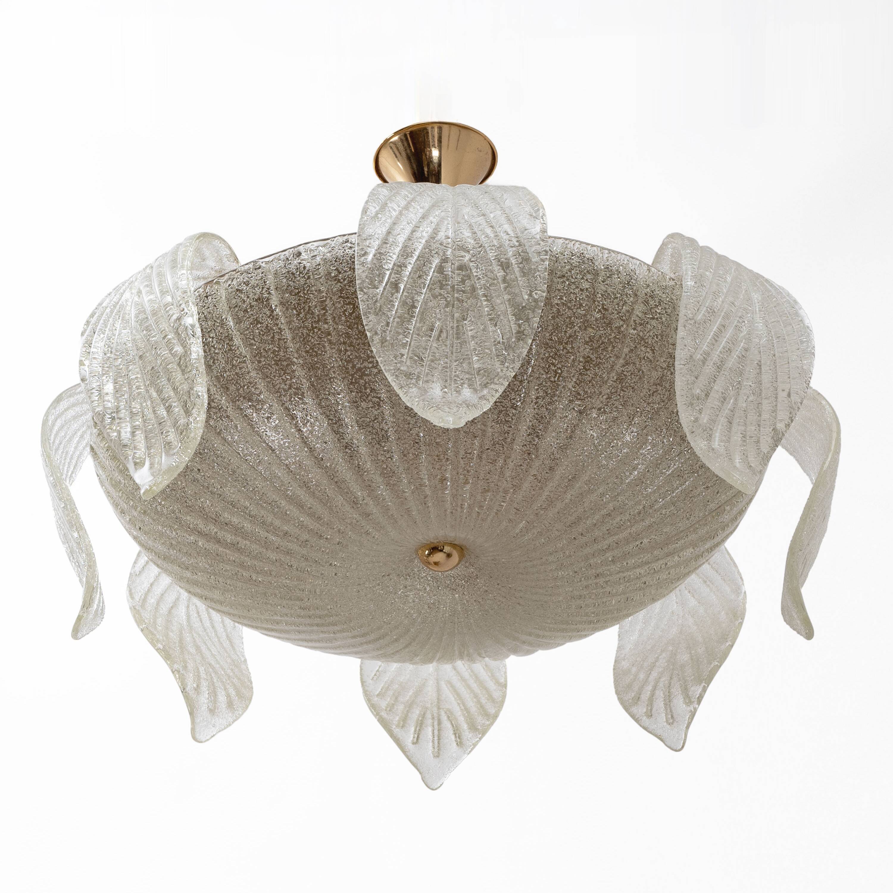 Vistosi Mid-Century Modern Italian Murano Glass and Brass Chandelier, 1960