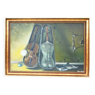 Paysage fantaisiste romantique Huile sur carton