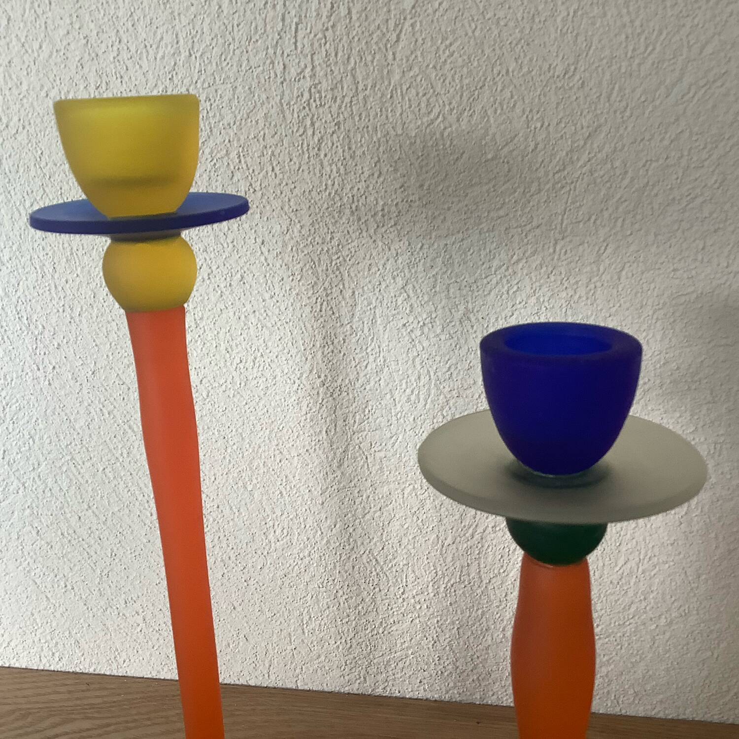 Bougeoirs verre années 1990 post moderne multicolore