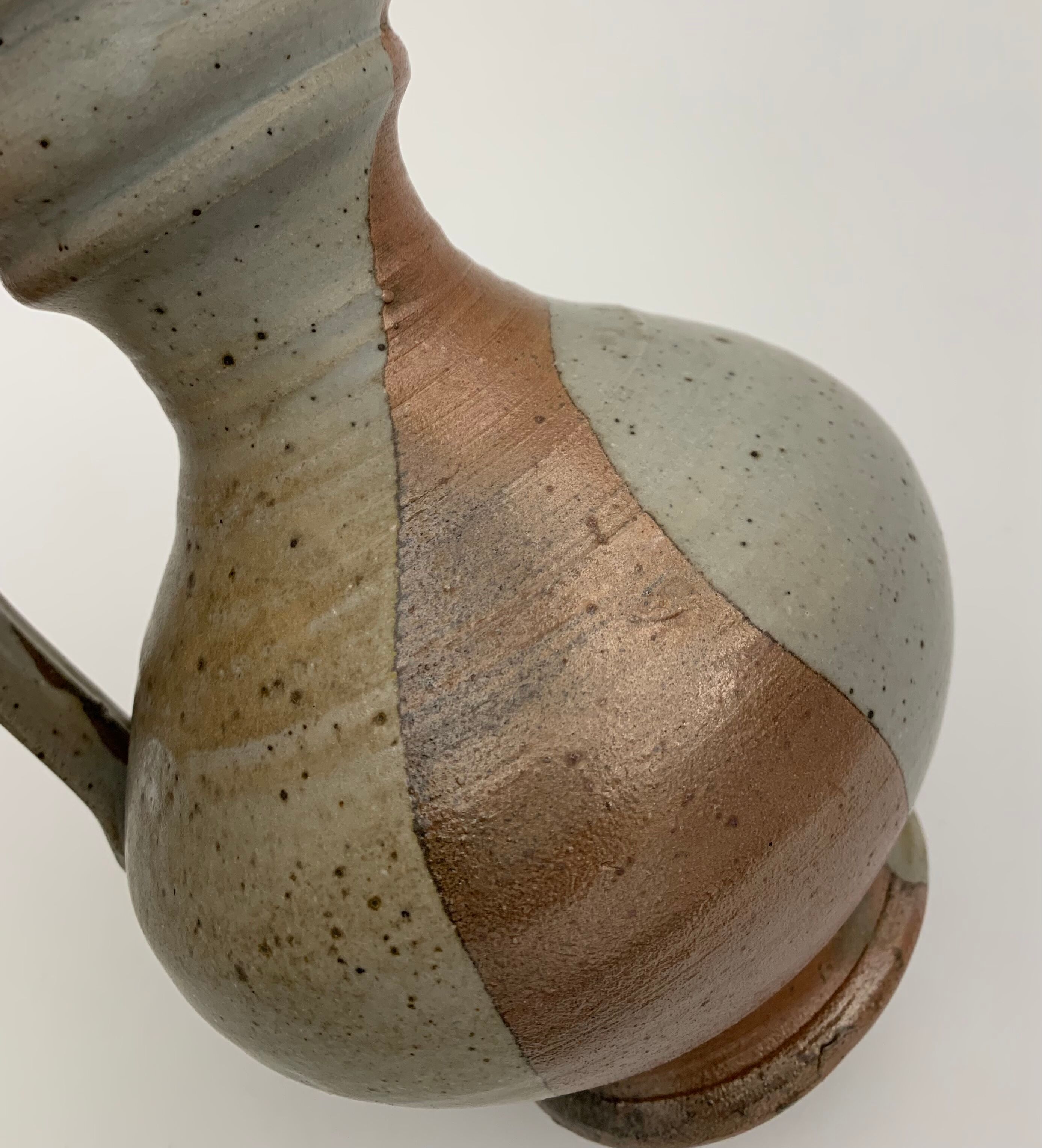 Vintage stoneware pitcher with iridescent two-tone glaze - 1960s-1970s