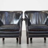 Set of 2 subtle black armchairs in English style with reversible Kelim seat cushion