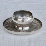 Silver cockerel with saucer