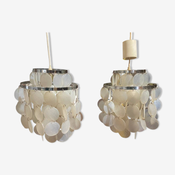 Pair of Vintage Mother-of-Pearl Chandeliers 70"