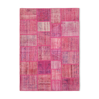 Handmade anatolian vintage 175 cm x 242 cm pink patchwork rug