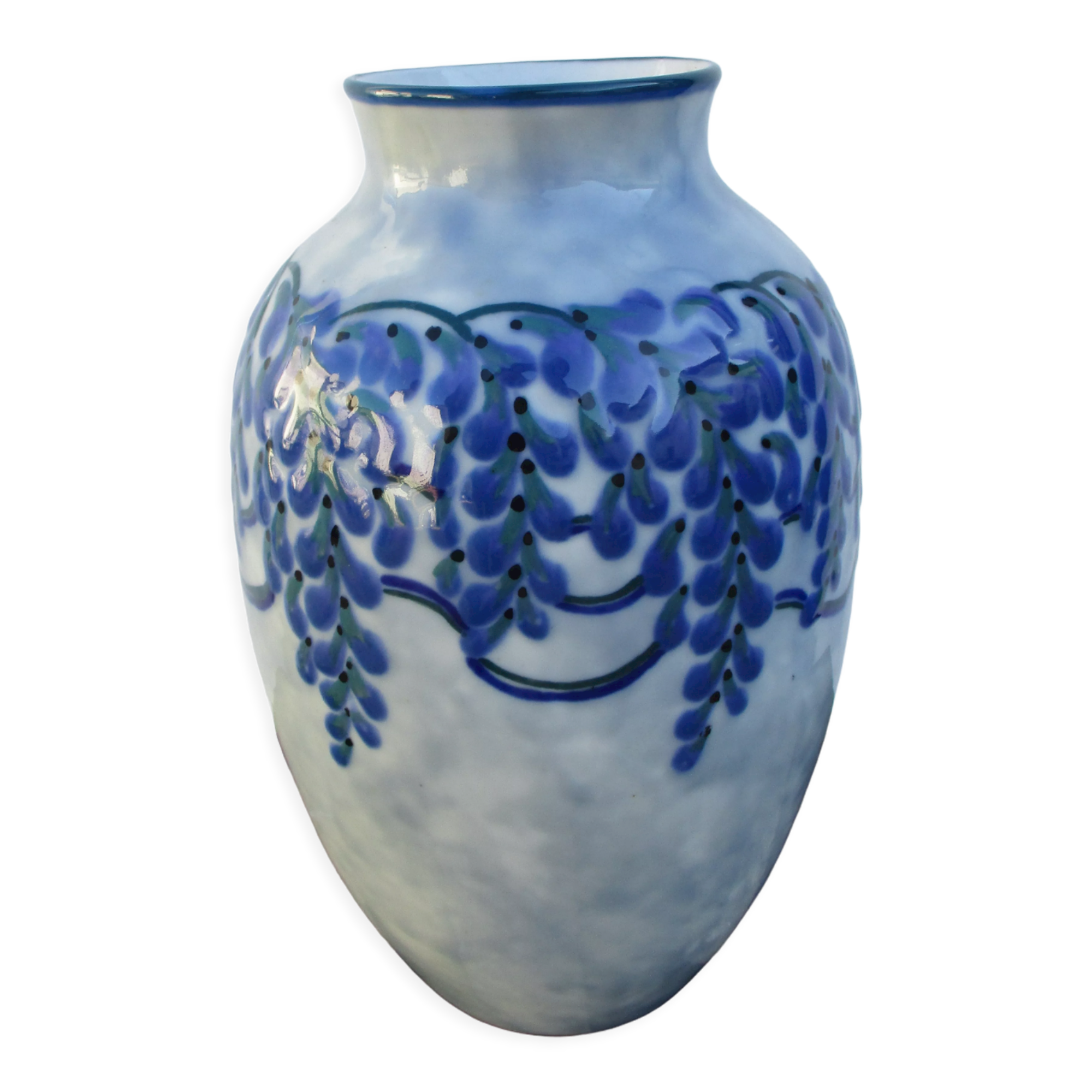 Camille Tharaud Limoges France vase porcelain emaillee decor foliage Art Deco