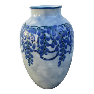 Vase porcelaine emaillee decor feuillage Art Deco, Camille Tharaud Limoges France