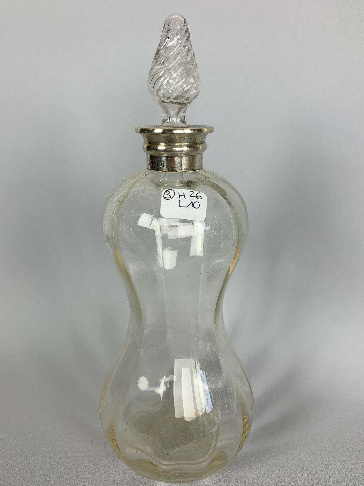 Blown glass carafe and silver frame