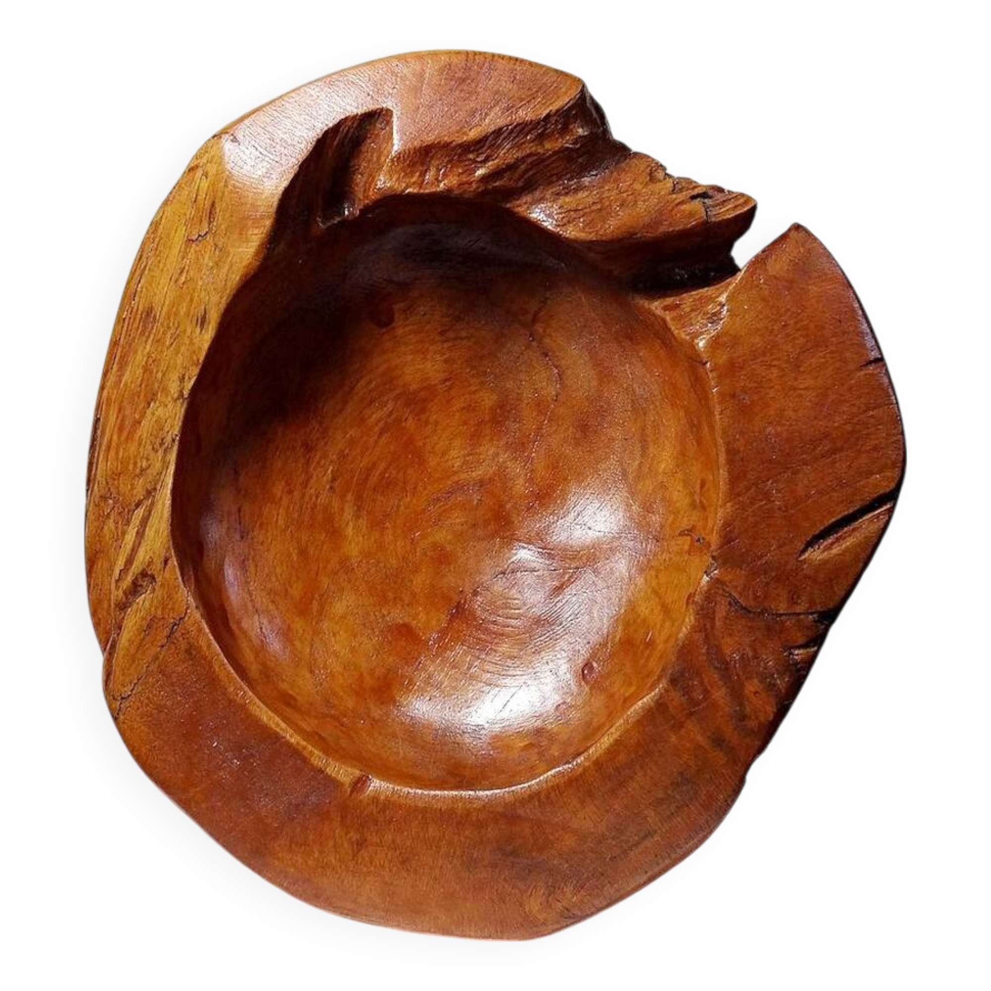 Large vintage nut bowl or empty pocket in teak wood, Italy, 1960s-70s