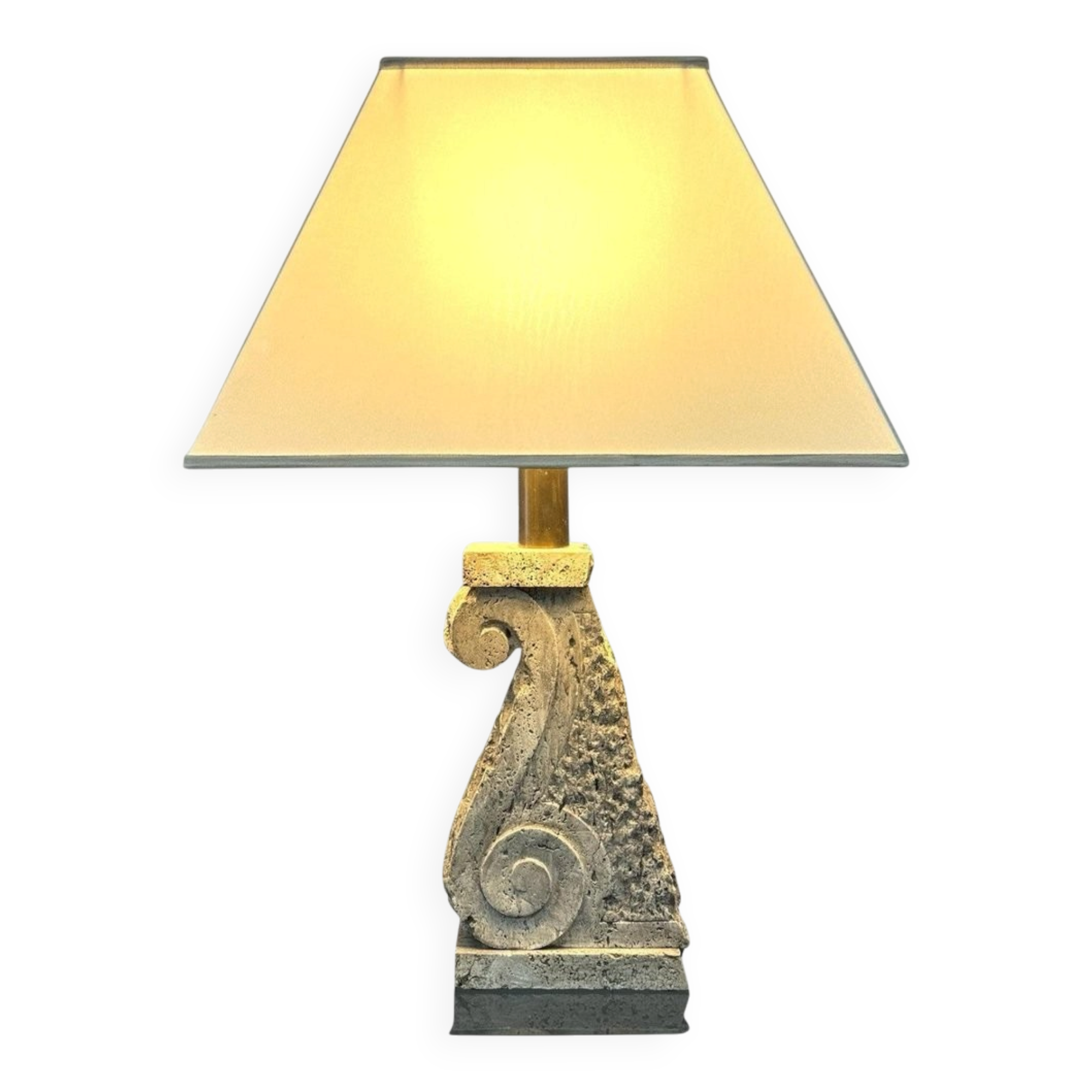 Large Travertine and Stone Table Lamp, 1970s